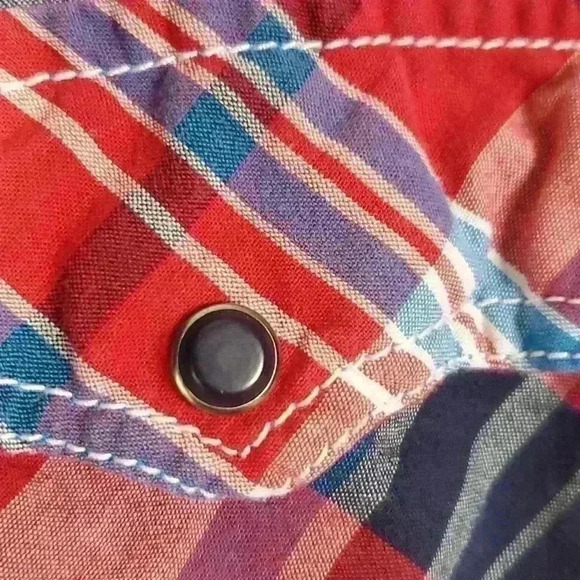 Vintage Y2K Arizona Jean Company Plaid Western Snap Front Short Sleeve Shirt XXL - Picture 5 of 12